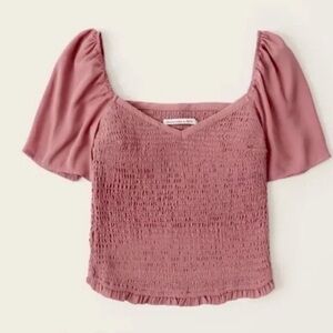 Abercrombie & Fitch Smocked Flutter Sleeve V Neck Top Blush Pink Fairy Large